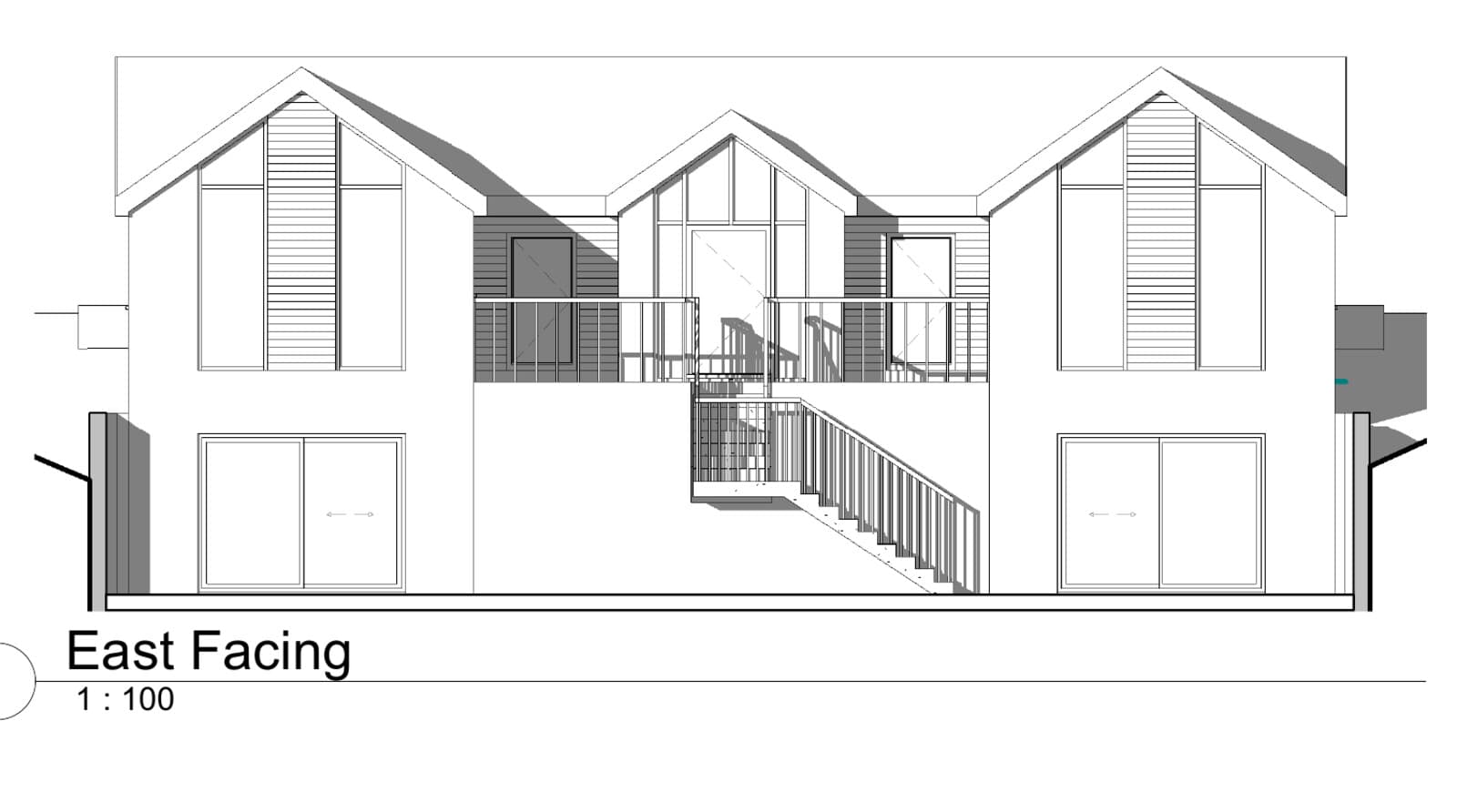 The east-facing elevation of Green Gables as a flat 2D drawing from the amended planning set