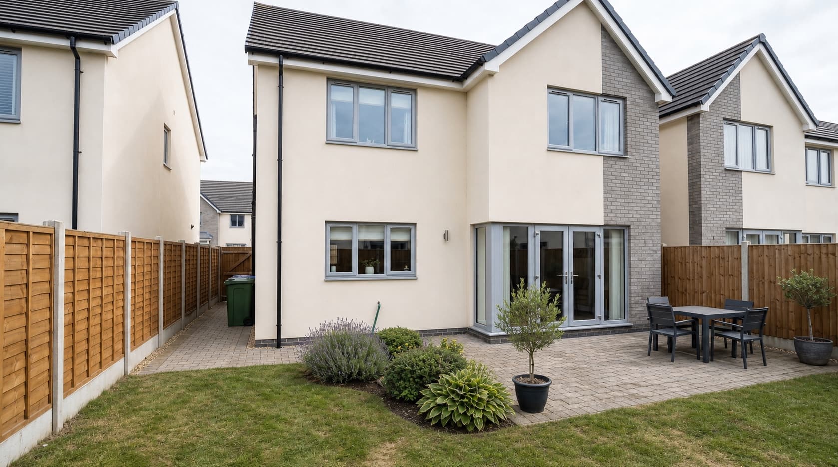 The natural, well-kept rear garden of an already-modern detached house before extending